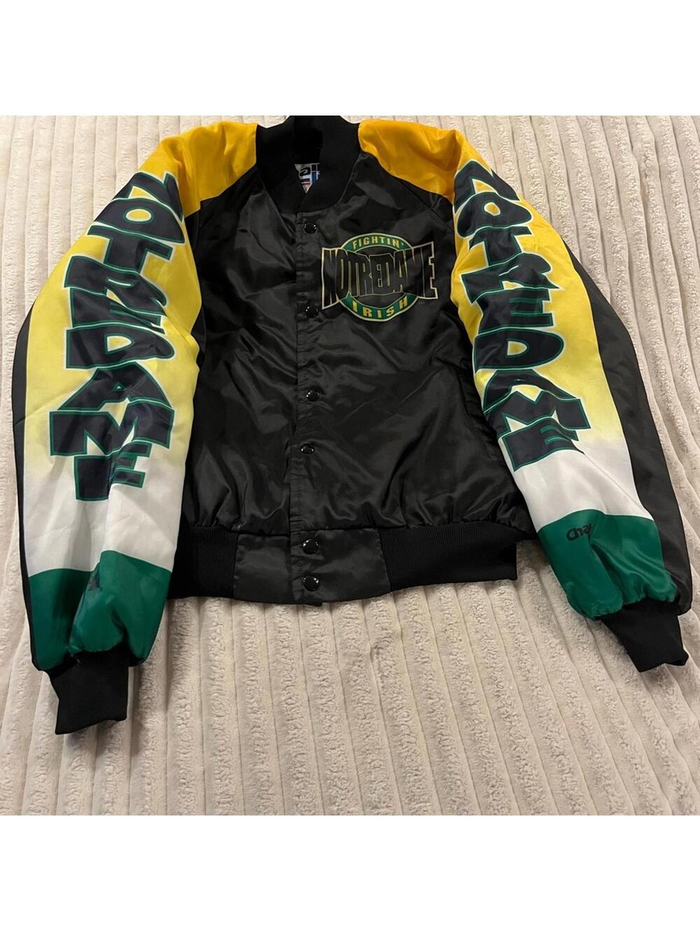 Vintage Chalk Line Fighting Irish Black and Yellow Bomber Jacket Men’s Size XL
